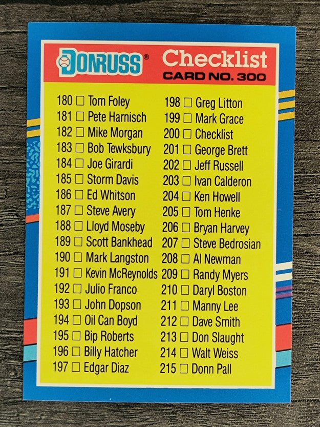 1991 Donruss #300 Checklist 180-255