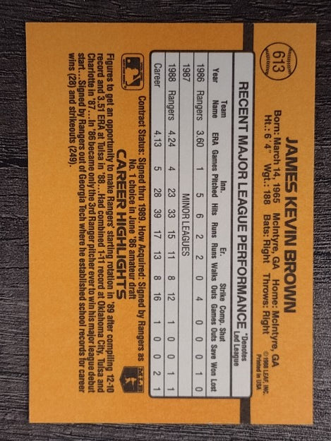 1989 Donruss #613 Kevin Brown DP