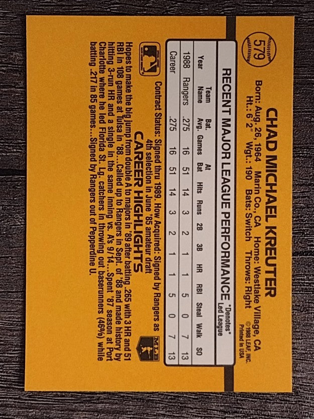 1989 Donruss #579 Chad Kreuter DP RC