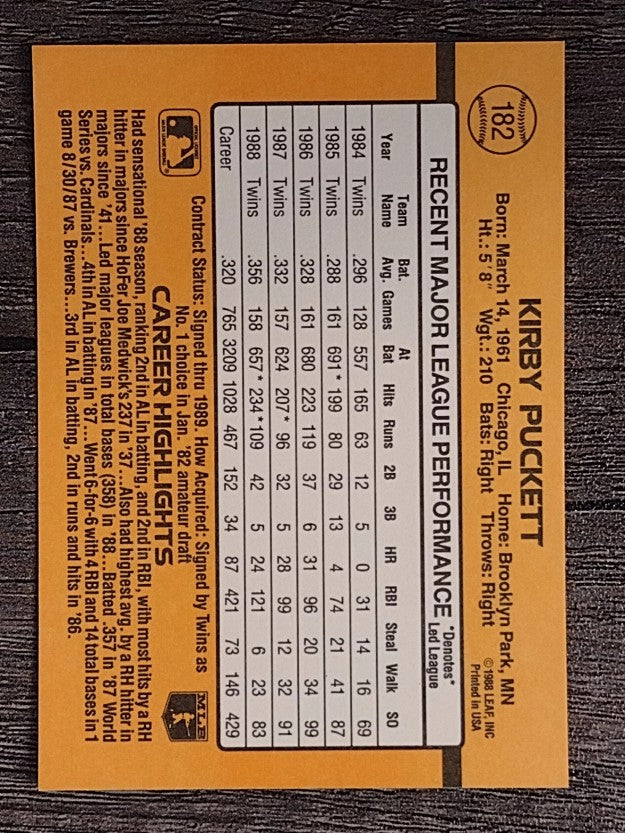 1989 Donruss #182 Kirby Puckett