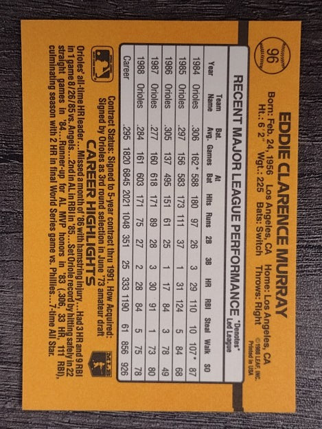 1989 Donruss #96 Eddie Murray
