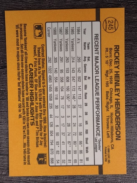 1989 Donruss #245 Rickey Henderson