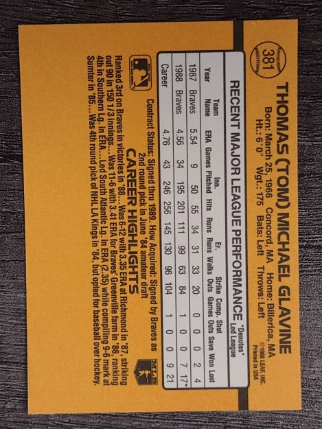 1989 Donruss #381 Tom Glavine