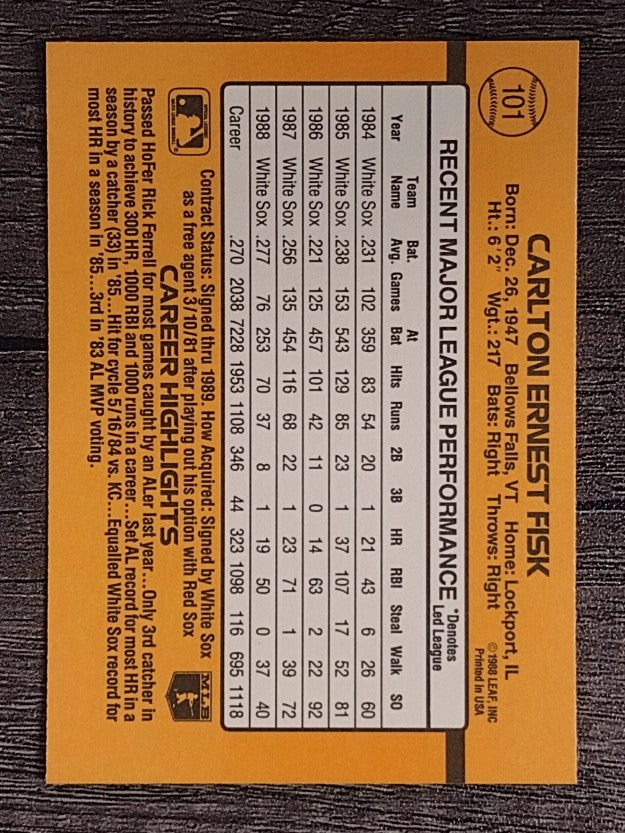 1989 Donruss #101 Carlton Fisk