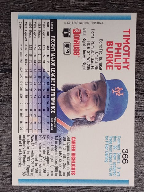 1992 Donruss #366 Tim Burke