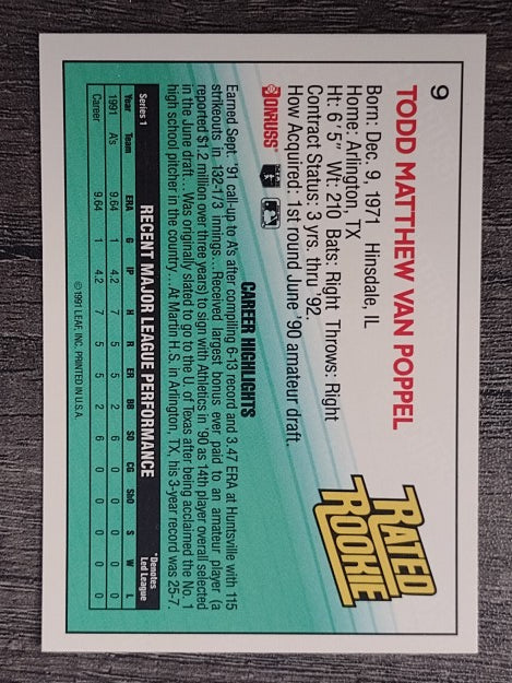 1992 Donruss #9 Todd Van Poppel