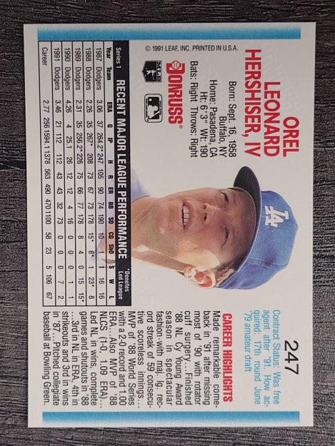 1992 Donruss #247 Orel Hershiser