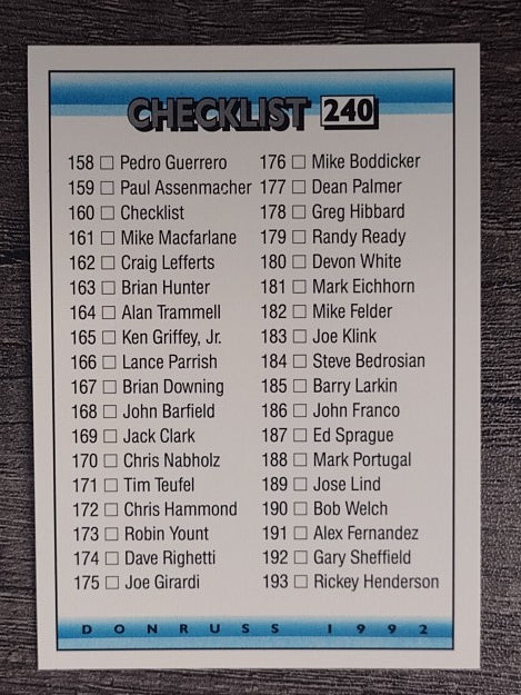 1992 Donruss #240 Checklist 158-237