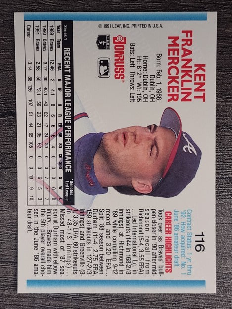 1992 Donruss #116 Kent Mercker