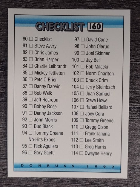 1992 Donruss #160 Checklist 80-157