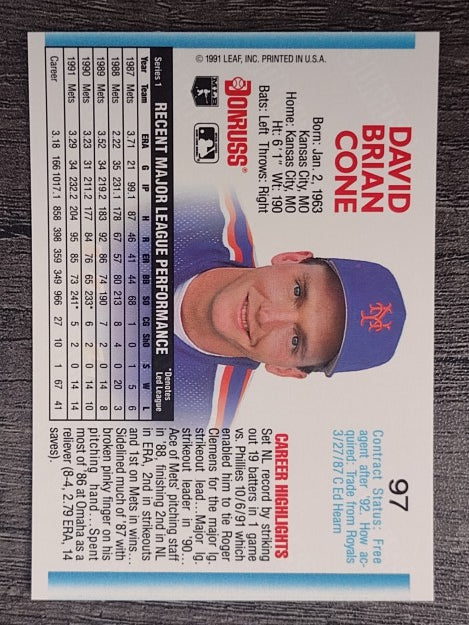 1992 Donruss #97 David Cone