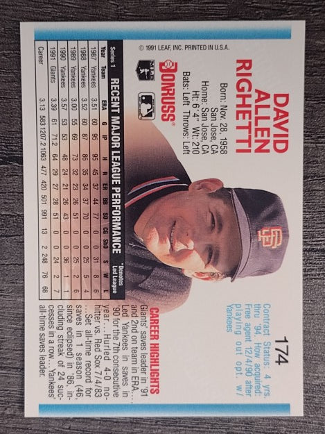1992 Donruss #174 Dave Righetti