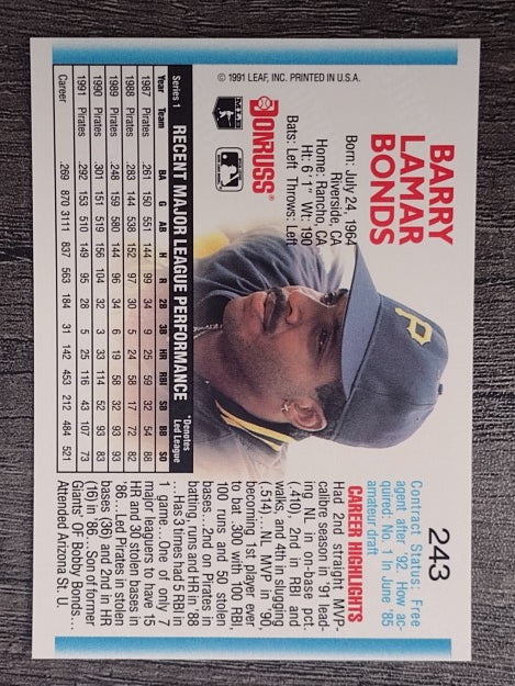 1992 Donruss #243 Barry Bonds