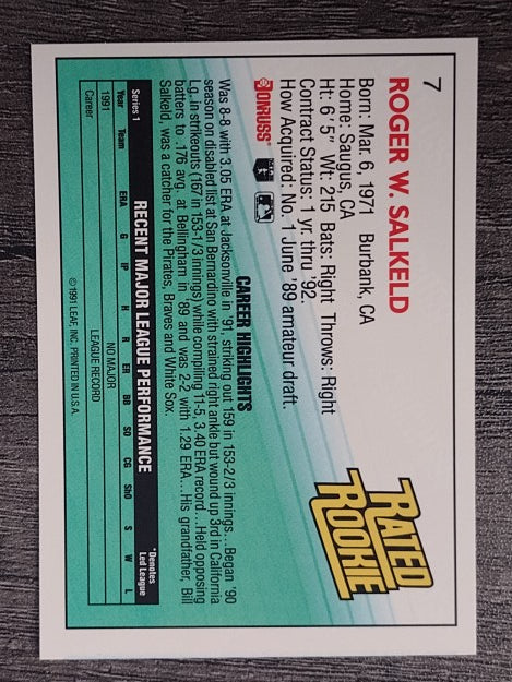 1992 Donruss #7 Roger Salkeld RR