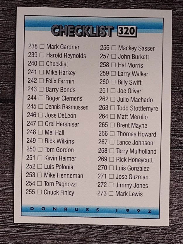 1992 Donruss #320 Checklist 238-316