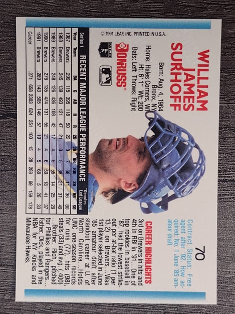 1992 Donruss #70 B.J. Surhoff