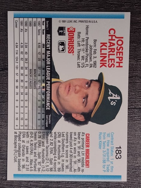 1992 Donruss #183 Joe Klink