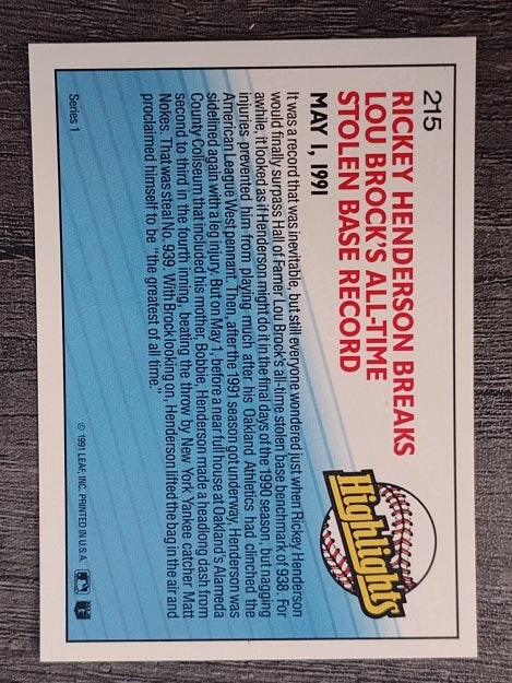 1992 Donruss #215 Rickey Henderson HL