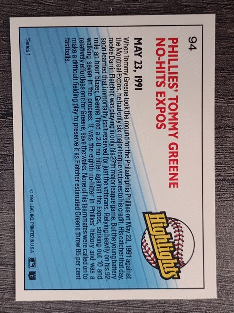 1992 Donruss #94 Tommy Greene HL