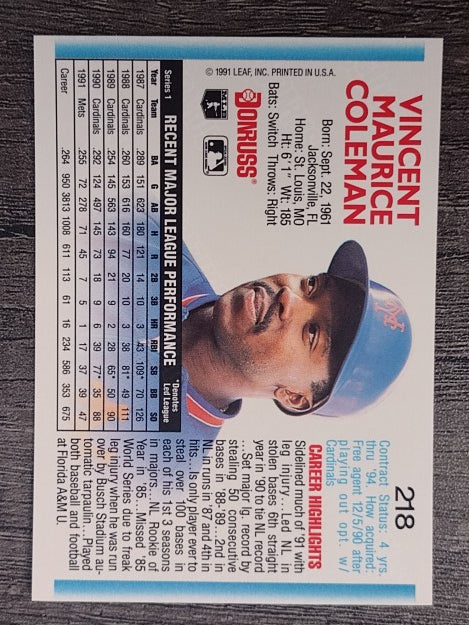 1992 Donruss #218 Vince Coleman