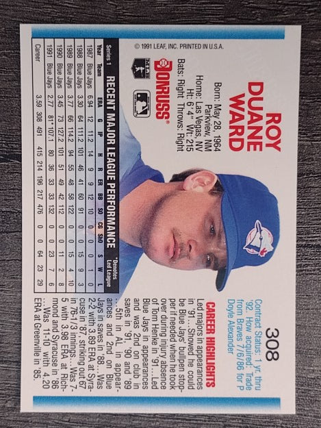 1992 Donruss #308 Duane Ward