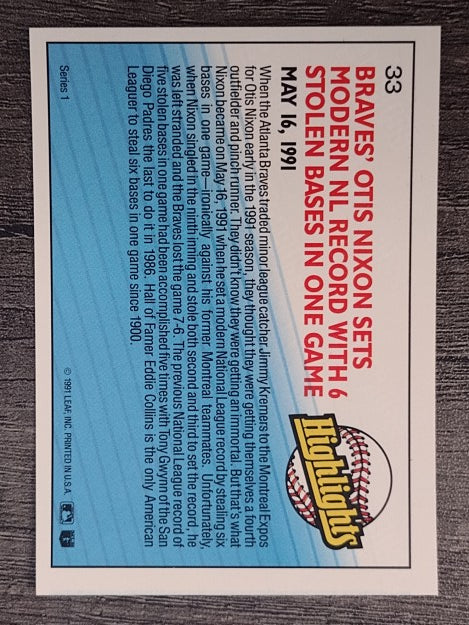 1992 Donruss #33 Otis Nixon HL