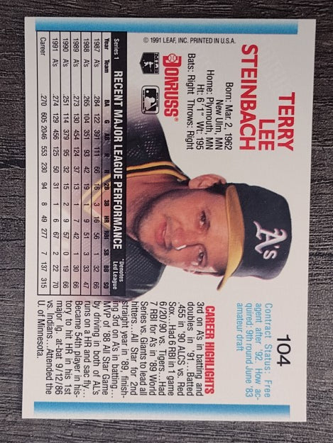 1992 Donruss #104 Terry Steinbach