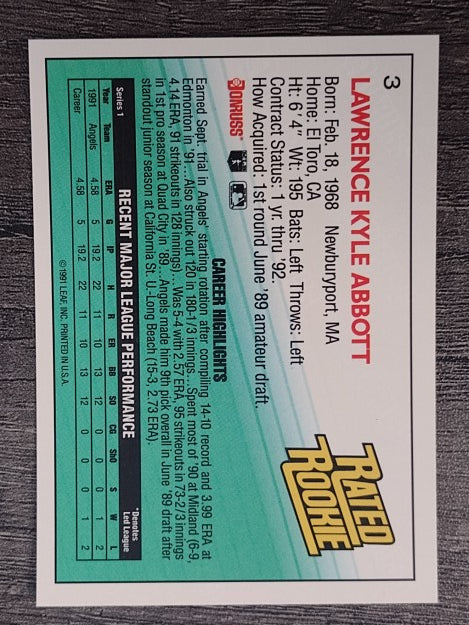 1992 Donruss #3 Kyle Abbott RR
