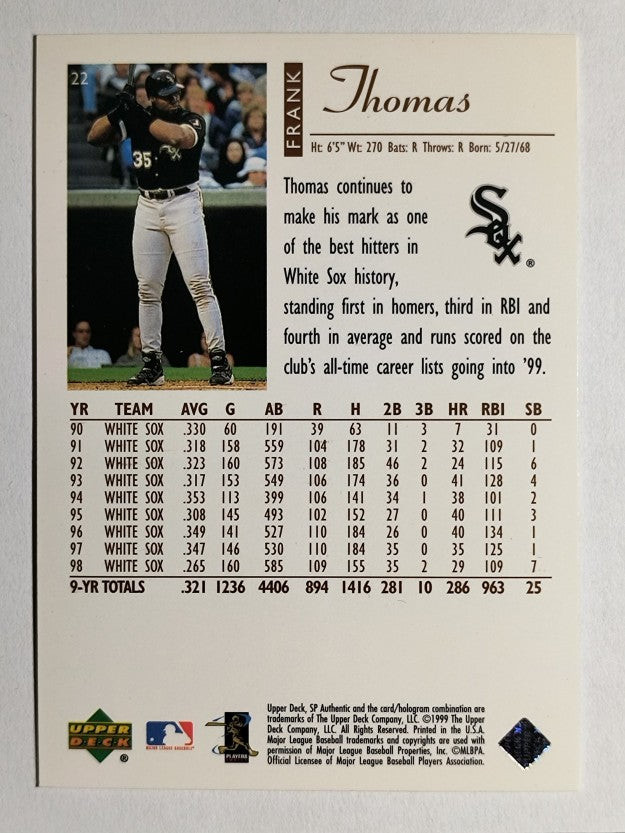 1999 SP Authentic #22 Frank Thomas