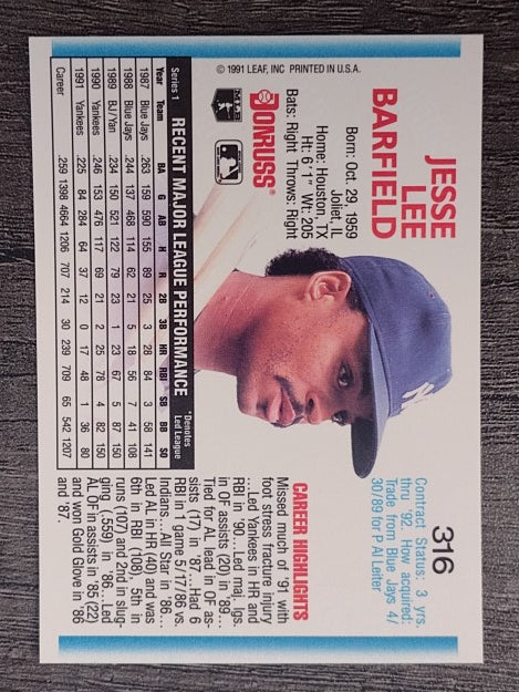 1992 Donruss #316 Jesse Barfield
