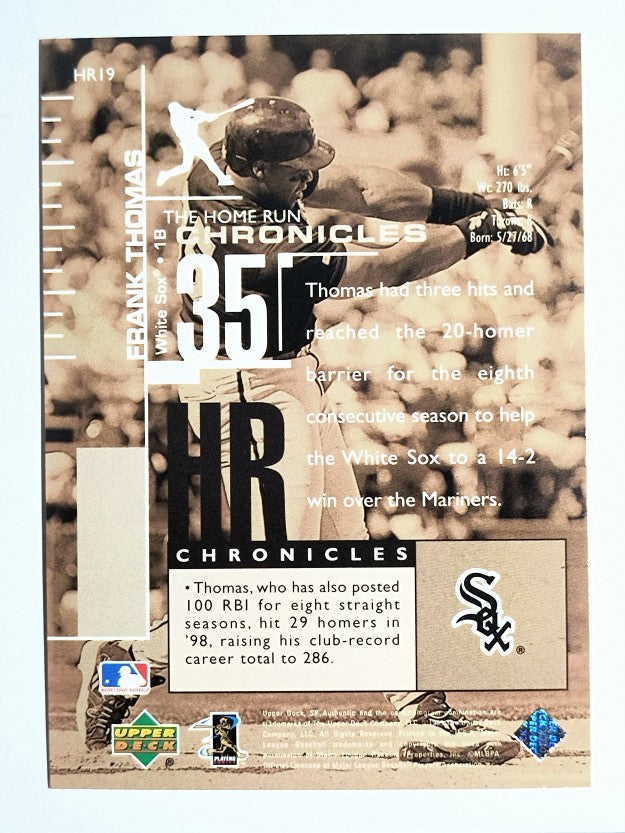 1999 SP Authentic Home Run Chronicles #HR19 Frank Thomas