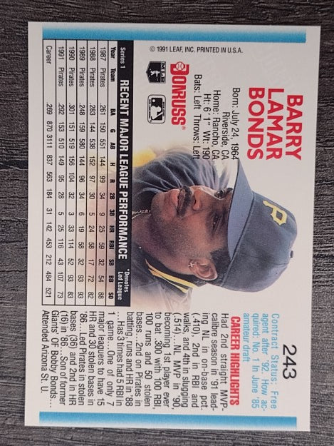 1992 Donruss #243 Barry Bonds