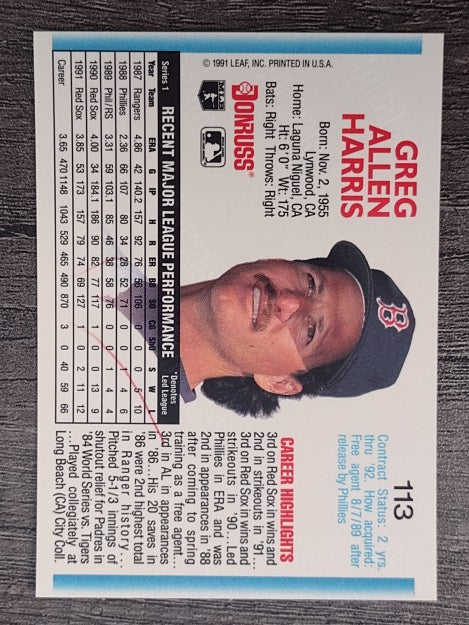 1992 Donruss #113 Greg A. Harris
