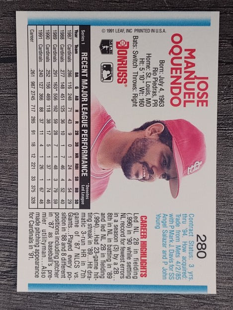 1992 Donruss #280 Jose Oquendo