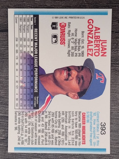 1992 Donruss #393 Juan Gonzalez