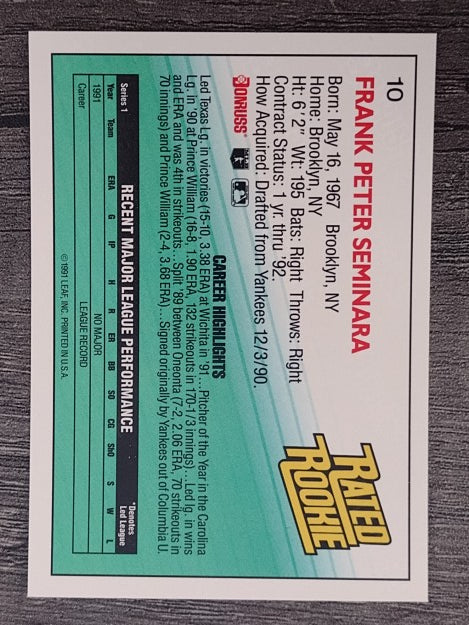 1992 Donruss #10 Frank Seminara RR RC