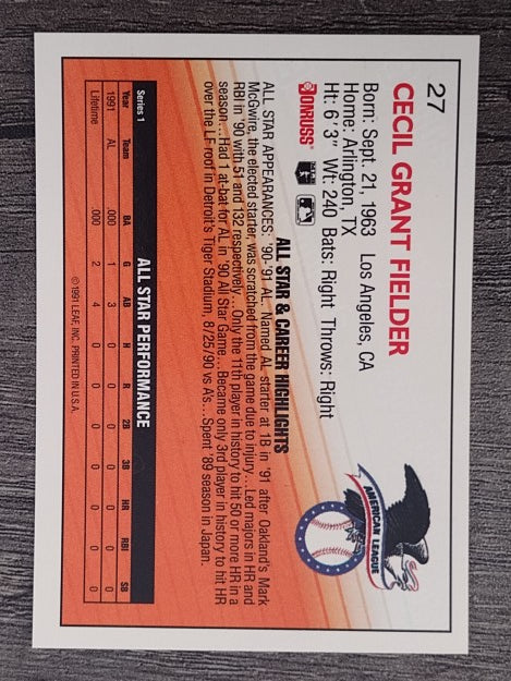 1992 Donruss #27 Cecil Fielder AS