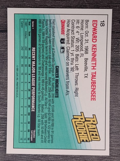 1992 Donruss #18 Eddie Taubensee RR RC