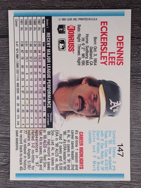 1992 Donruss #147 Dennis Eckersley