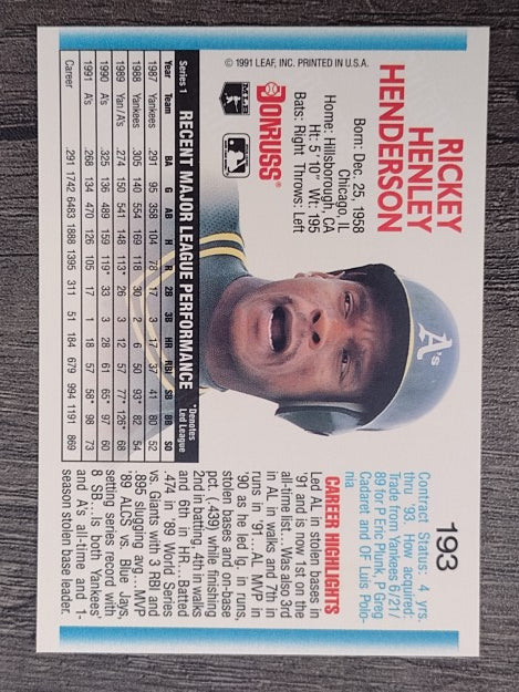 1992 Donruss #193 Rickey Henderson