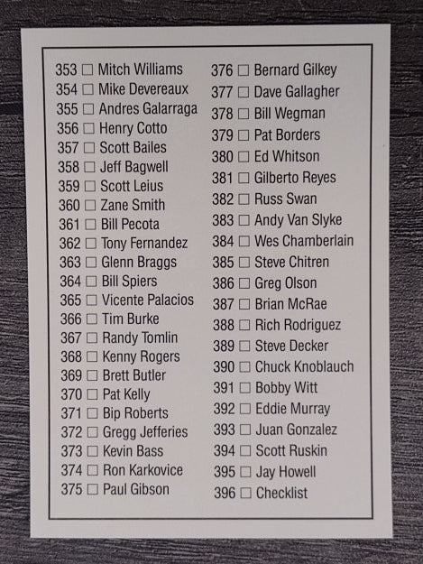 1992 Donruss #396 Checklist 317-396
