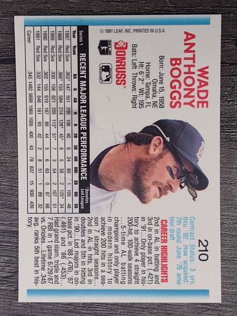 1992 Donruss #210 Wade Boggs