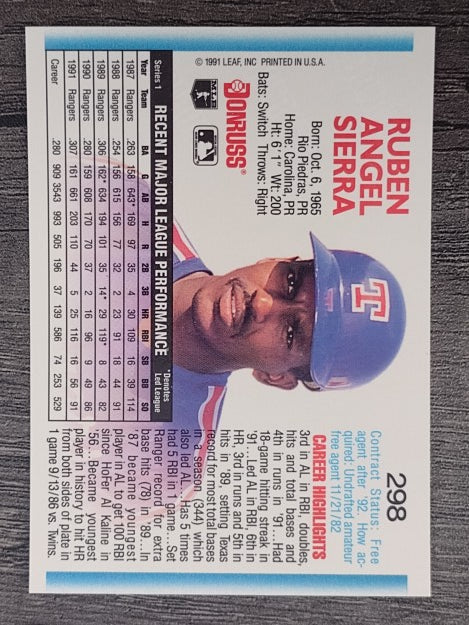 1992 Donruss #298 Ruben Sierra