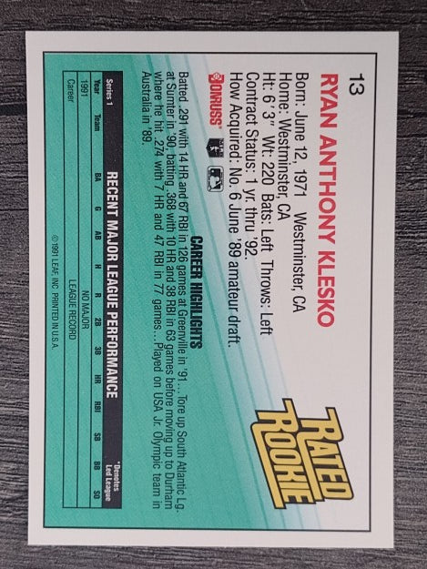1992 Donruss #13 Ryan Klesko