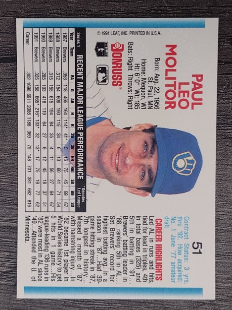 1992 Donruss #51 Paul Molitor