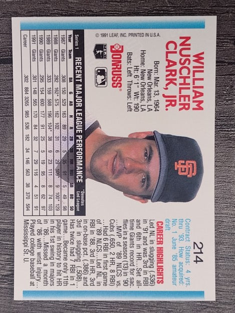 1992 Donruss #214 Will Clark