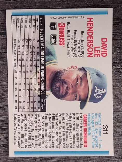 1992 Donruss #311 Dave Henderson
