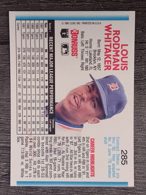 1992 Donruss #285 Lou Whitaker