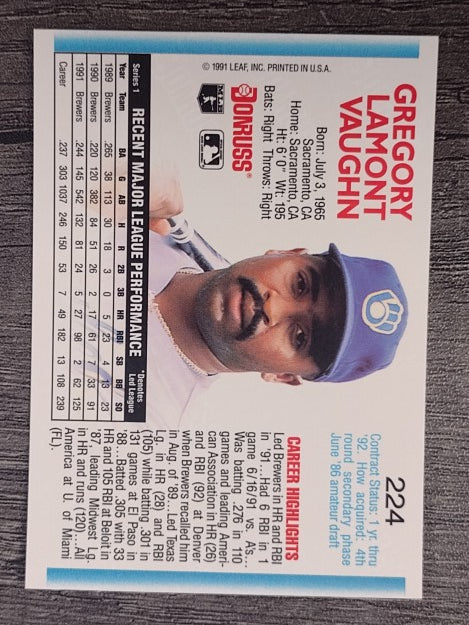 1992 Donruss #224 Greg Vaughn