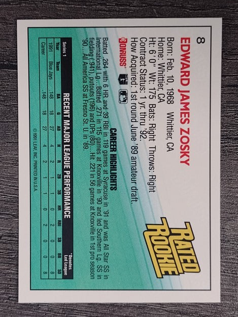 1992 Donruss #8 Eddie Zosky RR